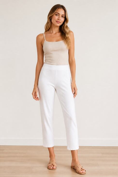 Eileen Fisher Plus System Pants - Eileen Fisher Women's White Stretch Pull-On Slim Pants Size M